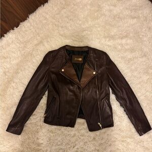 Massimo Dutti Dark Brown Leather Jacket